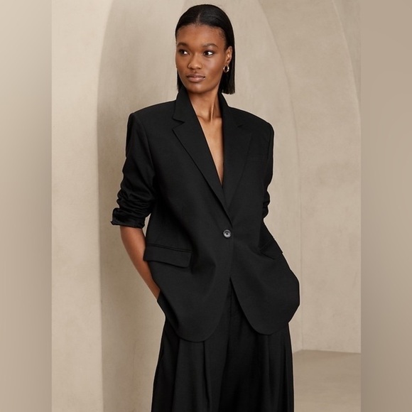 NWT! Banana Republic Black Lena Relaxed Linen-Blend Blazer - Multiple Sizes